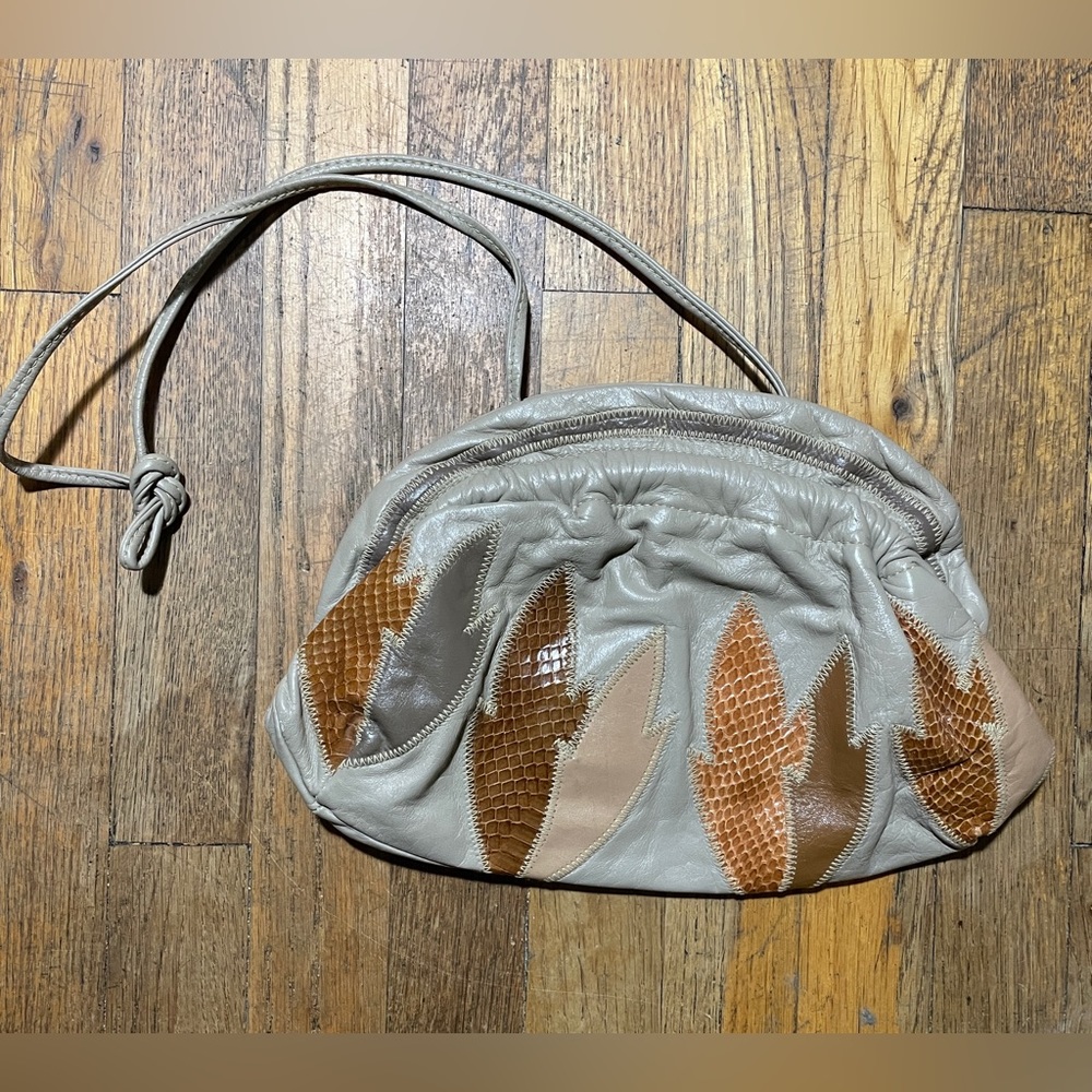 7 Seven Handbags By Dimitri Leaf Clutch Vintage Purse Mobwife Party 80s Neutral